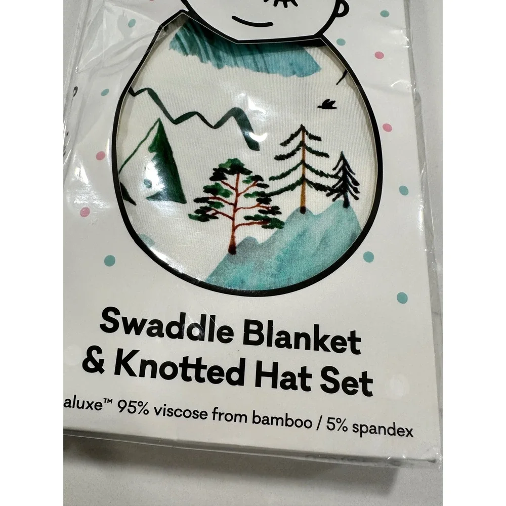 Little Sleepies Mountains Swaddle Blanket and Knotted Hat Set Bamboo Lunaluxe